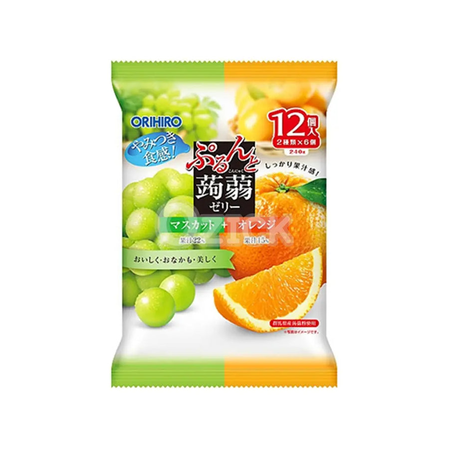 [ORIHIRO] 오리히로 푸룬토 곤약젤리 파우치 두가지맛 청포도 오렌지 12개입 - 모코몬 일본직구